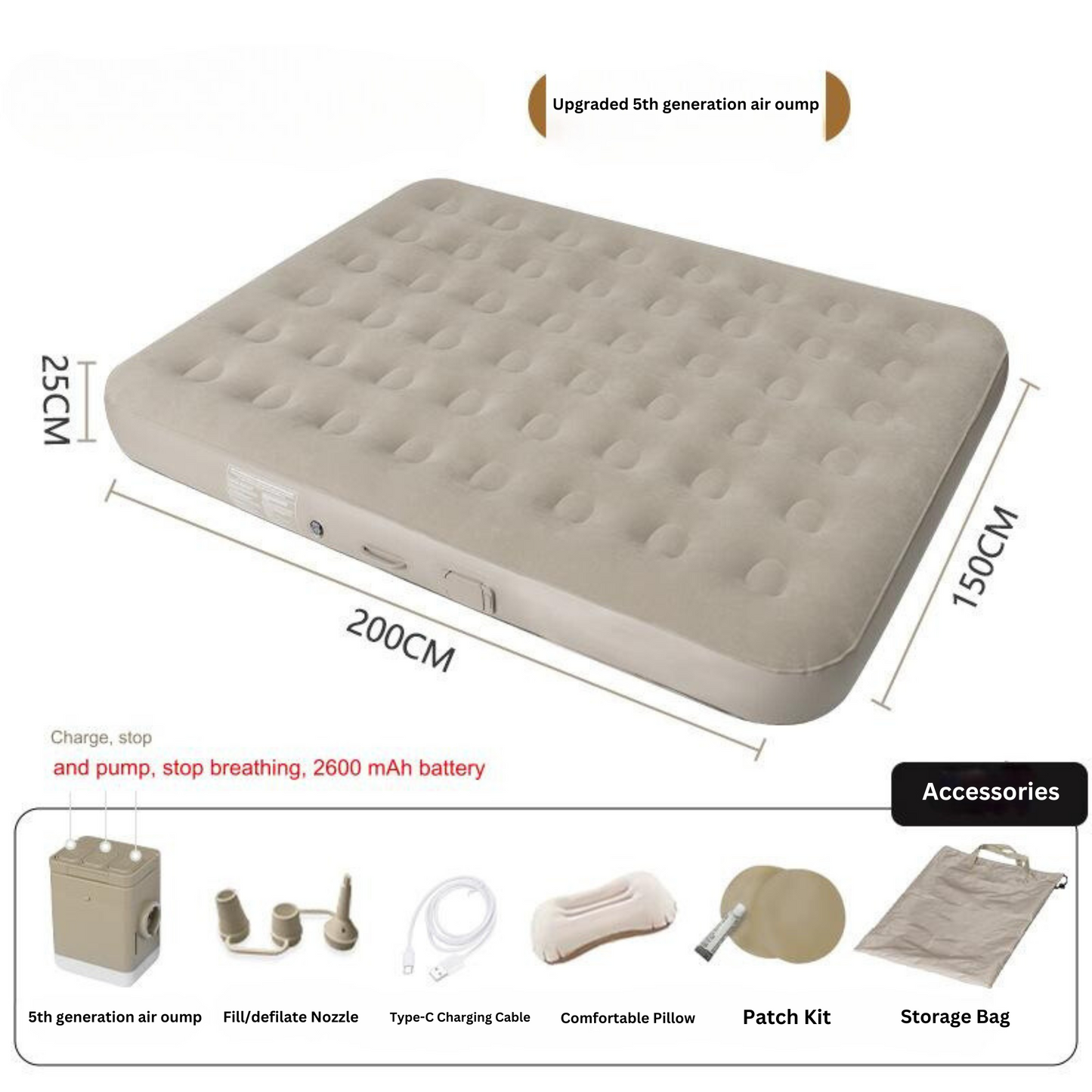 Outdoor Automatic Inflatable Mattress Camping Folding Bed