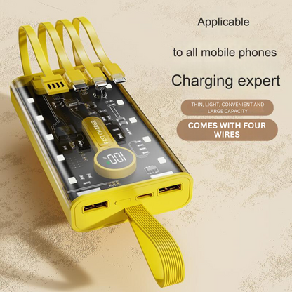 20000 mAh Transparent Portable Power bank with 4 Built in Cables