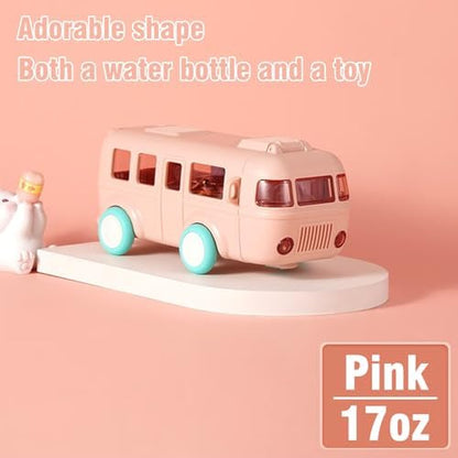 Cartoon Bus Water Bottle with Straw