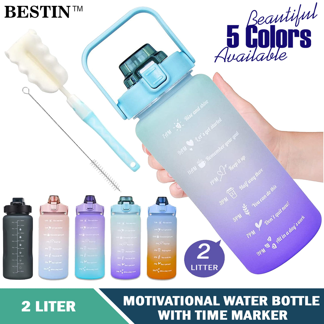 Motivational Water Bottle With Straw